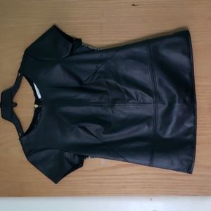 White House Black Market faux leather shirt sleeve womens top XS EUC